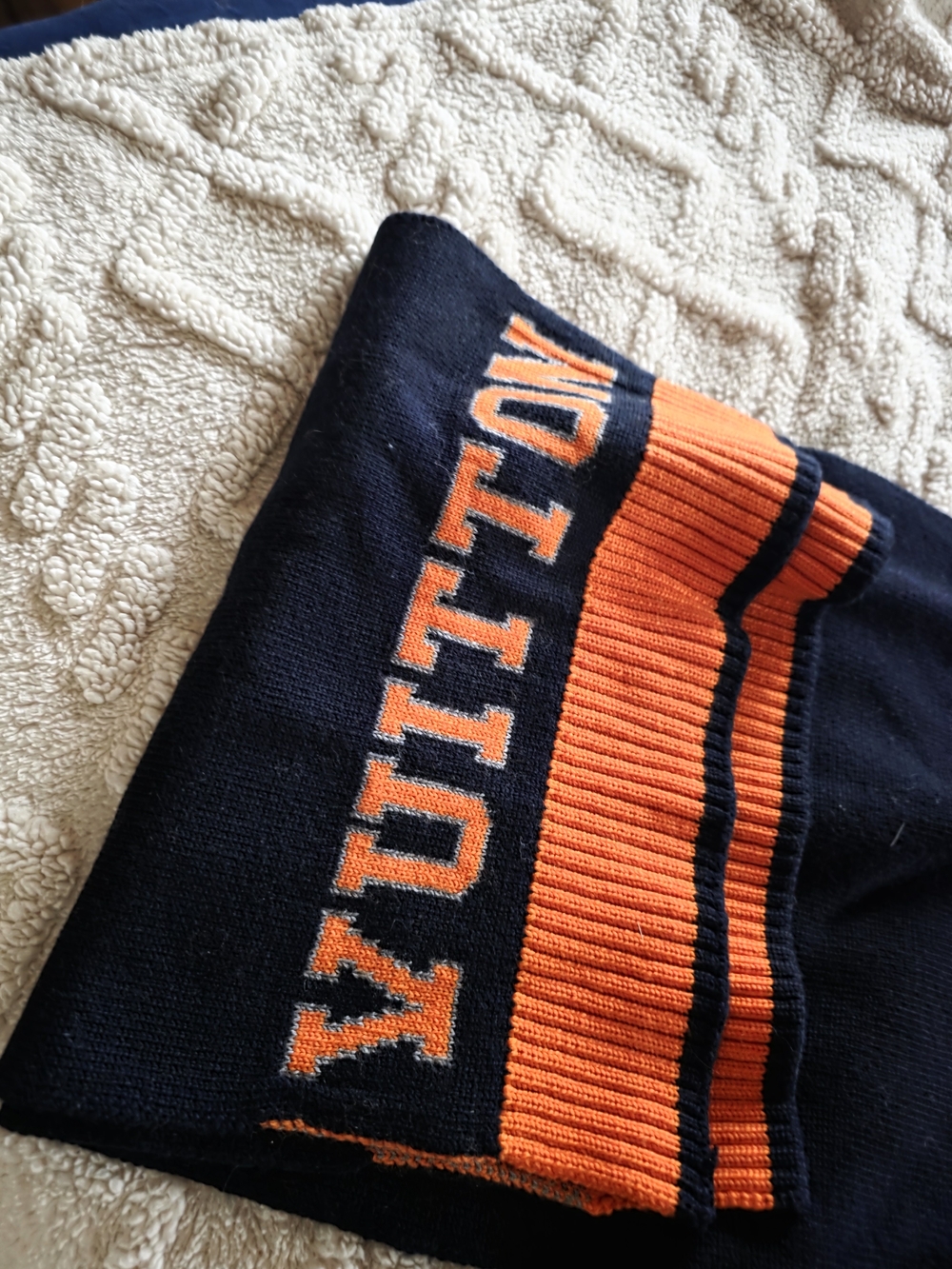 Louis Vuitton Navy and Orange Knit Logo Scarf
